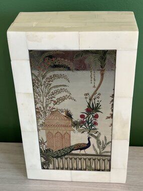 Decorative storage box. Mirrored front and tiled around all sides. NEW w/o tags
